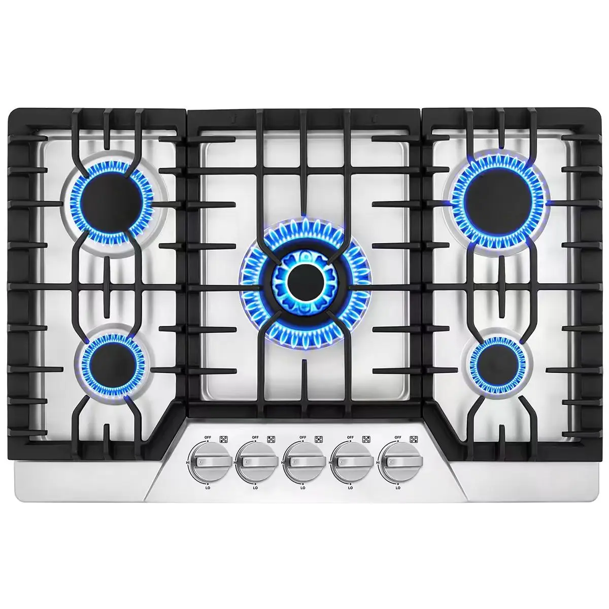 Fornello a gas da cucina a cinque teste in acciaio inossidabile transfrontaliero GPL Tavolo da cucina incorporato Fornello da tavolo incorporato