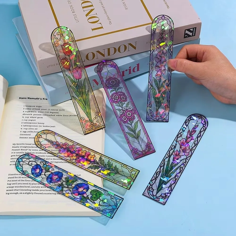 European Style Acrylic Bookmark Transparent Color Window Glass Bookmark Artistic Light Luxury Flower Bookmark For Students