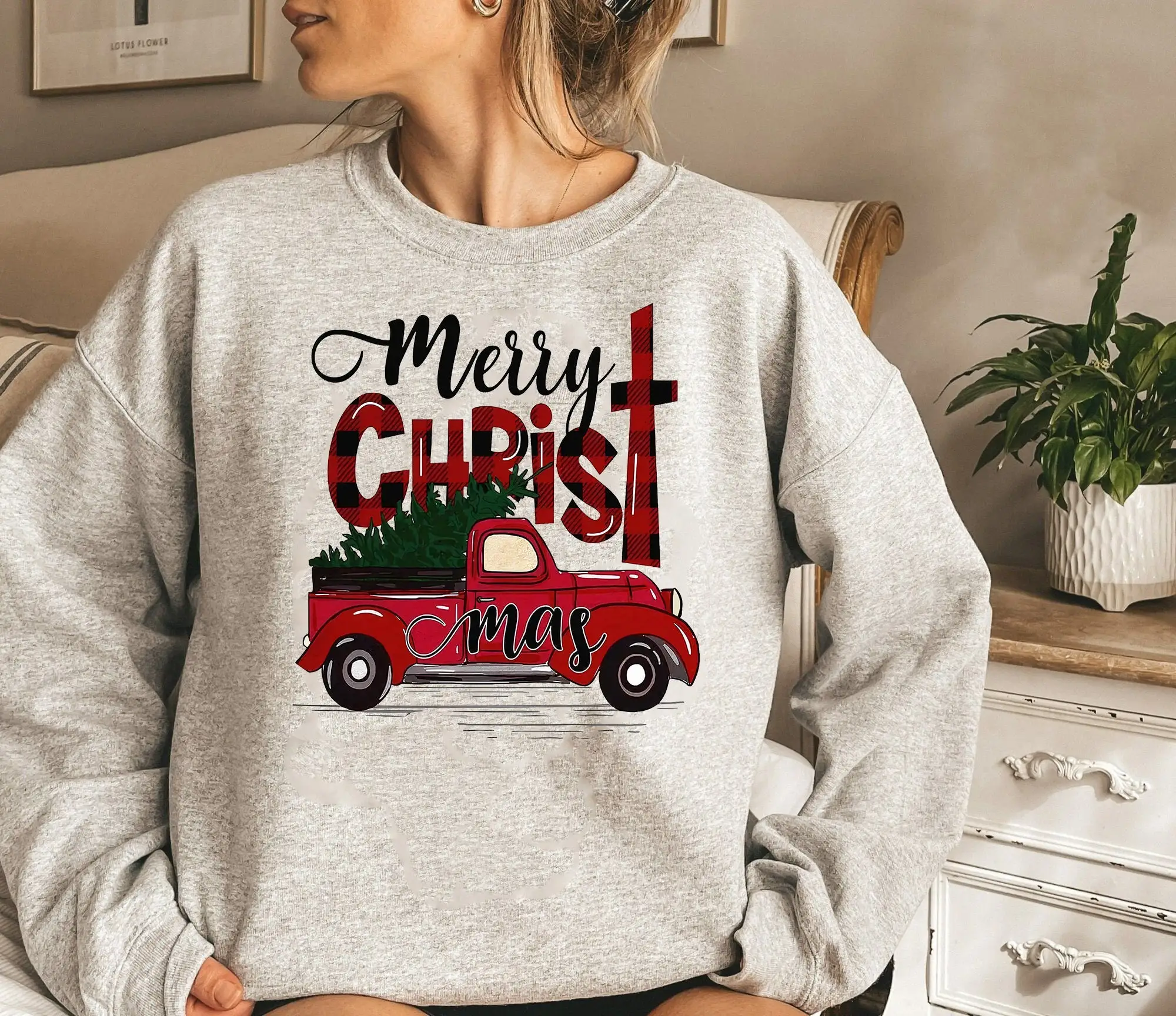 New Fashion Christmas Truck Hoodie Women Sweatshirt Funny Santa Hat Print Christmas Tops Festive Christmas Hooded Sweatshirt