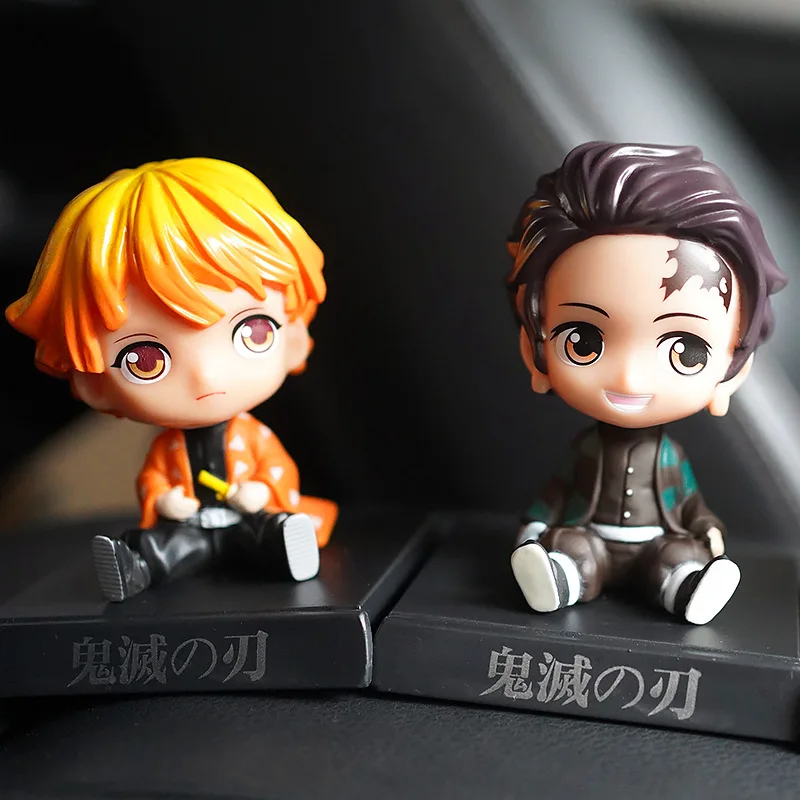 Anime Demon Slayer Bobblehead Doll Model Car Decoration Tanjirou Nezuko Zenitsu Inosuke Auto Interior Ornament Accessories Toy