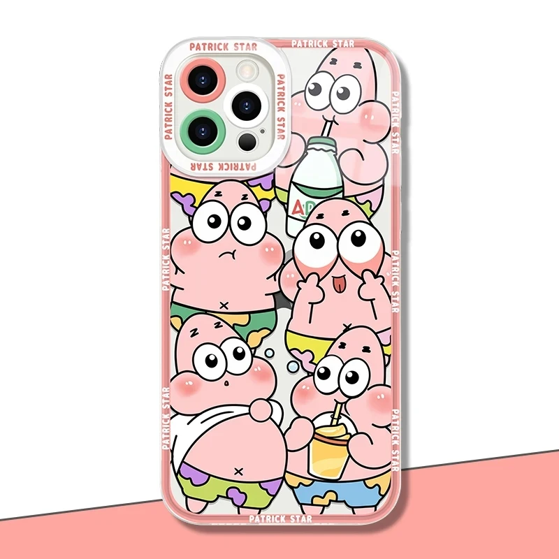 Lovely SpongeBobs Phone Case For iPhone 15 14 Pro Max 13 12 Mini 11 Pro XR XS X 8 7 6 6S Plus SE 2020 Clear Silicone Back Cover