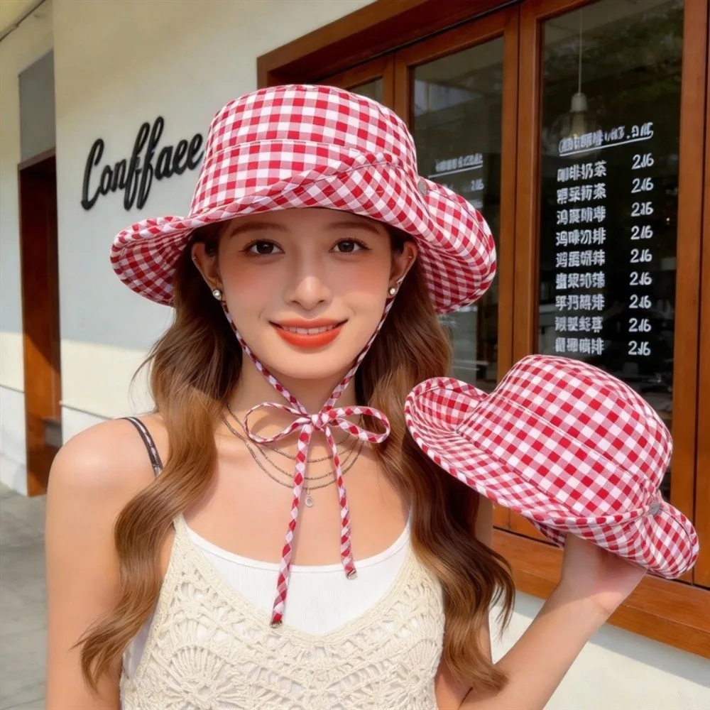 Simple Lattice Y2k Fishmen Hat Japanese Solid Color Bucket Hat Waterproof UV Protection Western Cowboy Hat Spring