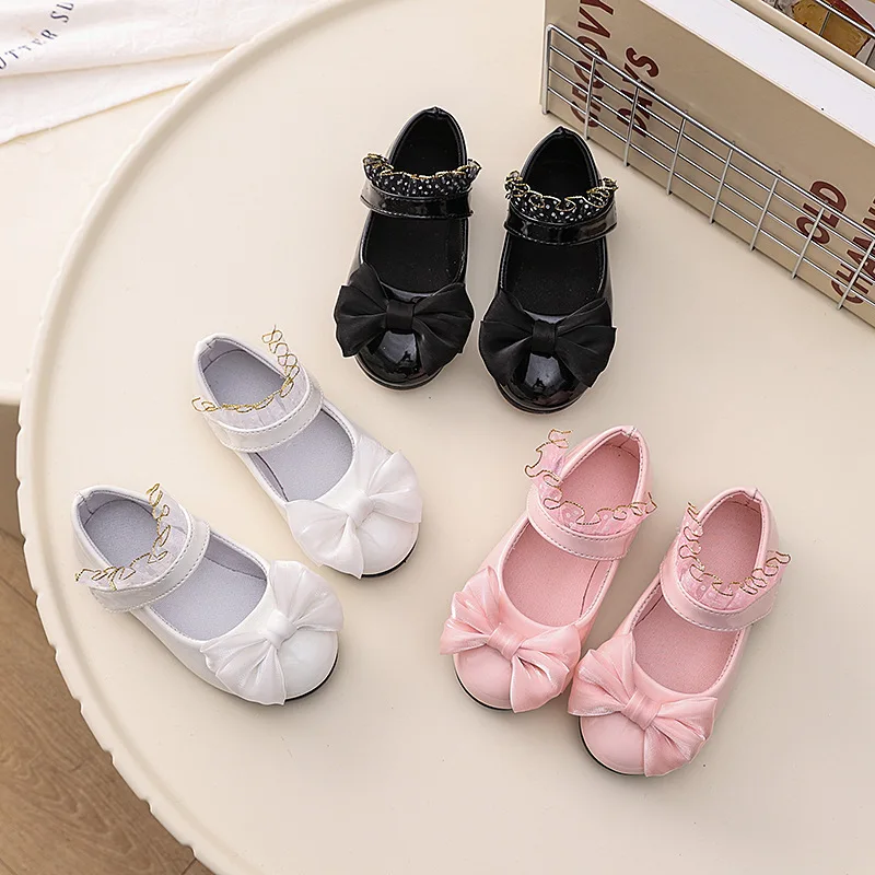 

Girls Summer Korean Ribbon Bow Princess Sandals Girls Versatile Lace Single Shoes Children Fashion Solid Color Casual Shoes Kids