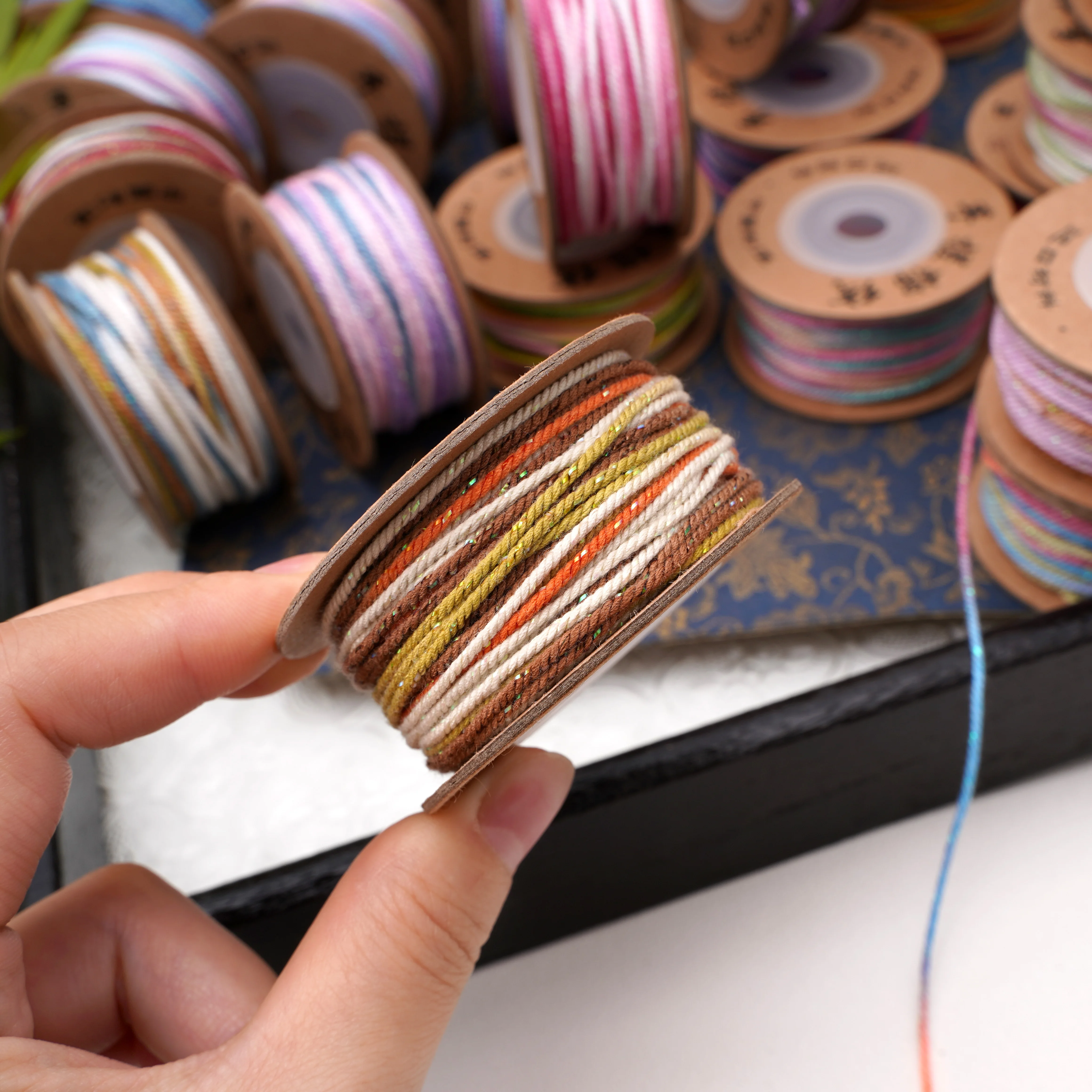 1pc 1.2mm 25m Polyester Cotton Gold Thread Pink Yellow Gradient Multicolor DIY Craft Charms Phone Lanyards Making Supplies