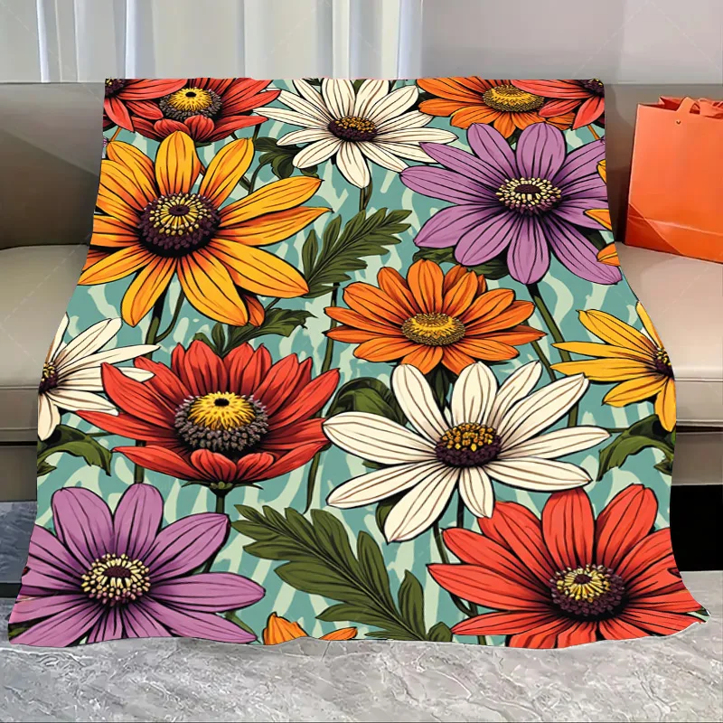 

1 шт. фланелевое одеяло с ярким цветочным принтом, одеяло для уютного декора гостиной
