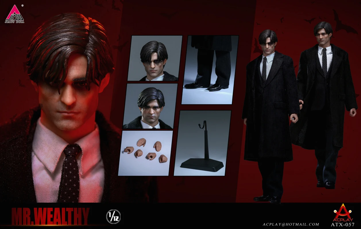 ACPLAY ATX-057 1/12 Mr Wealthy Bruce Robert Pattinson Double Head Sculpts Figure Model 6'' Male Action Doll Full Set Toy