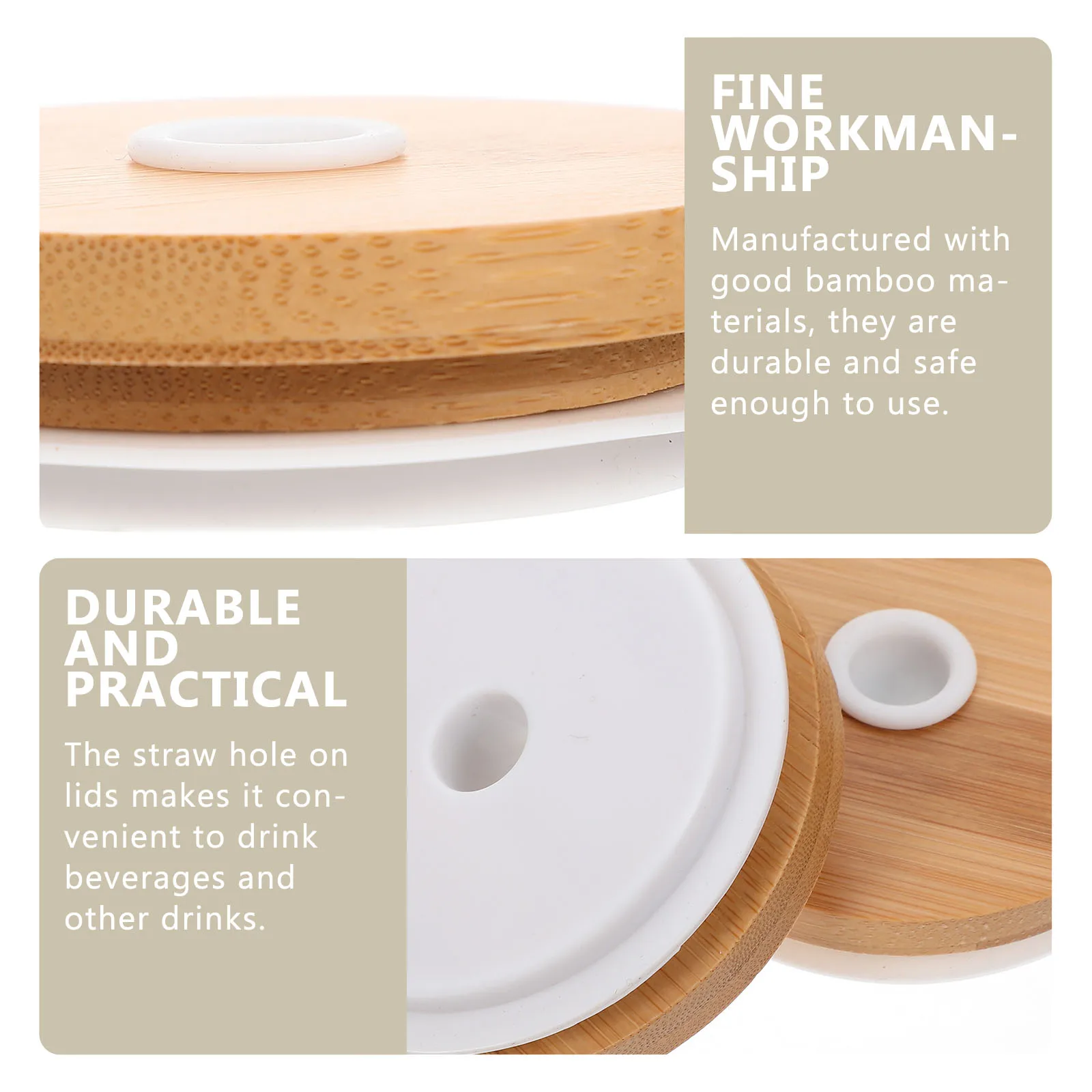 

4 Pcs Bamboo Mason Jar Caps Tops Hole Design Leak Proof Jar Lids for Kitchen Camping Coffee Shop Wide Mouth Compatible