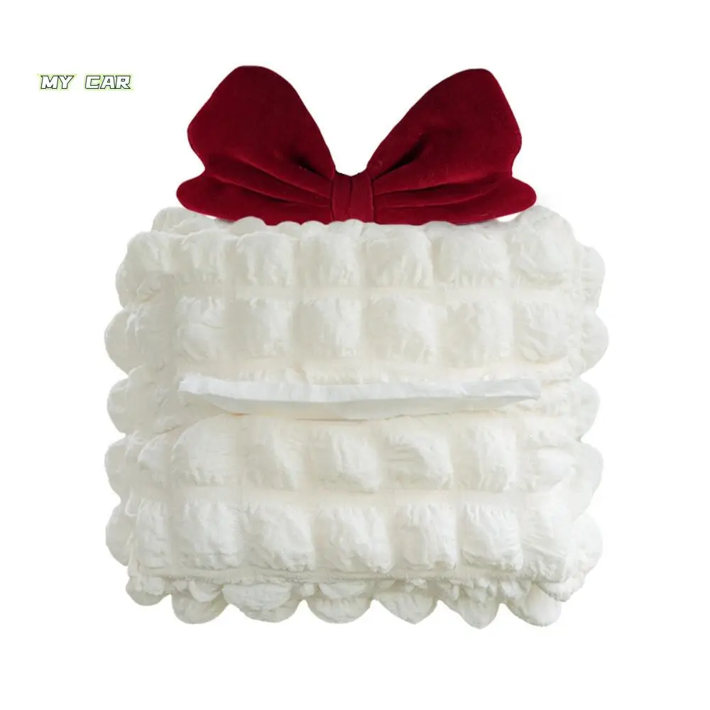 

Puff Grid Flower Car Tissue Box Bow Hanging Type Car Hanging Napkin Holder Soft Reusable Paper Organizer Storage Bag