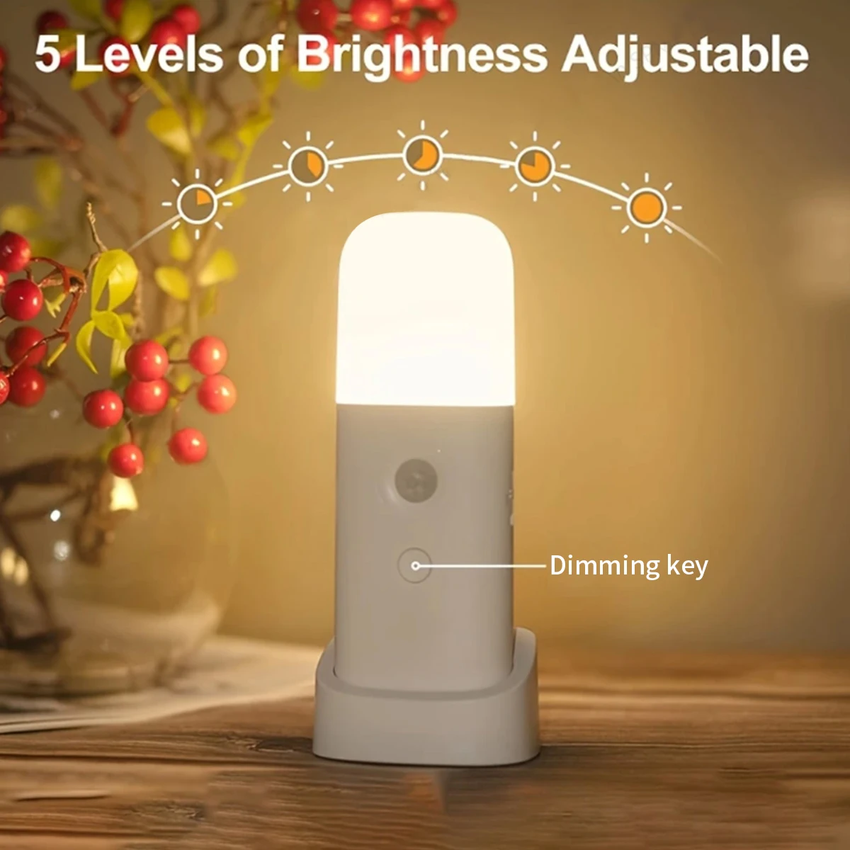 1PCS-LED Motion Sensor Night Light, USB Rechargeable Dimmable Multifunctional LED Light, Portable Motion Sensor Night Light, suitable for living room, bedroom, corridor, bedside table decorative light, bedside small lamp