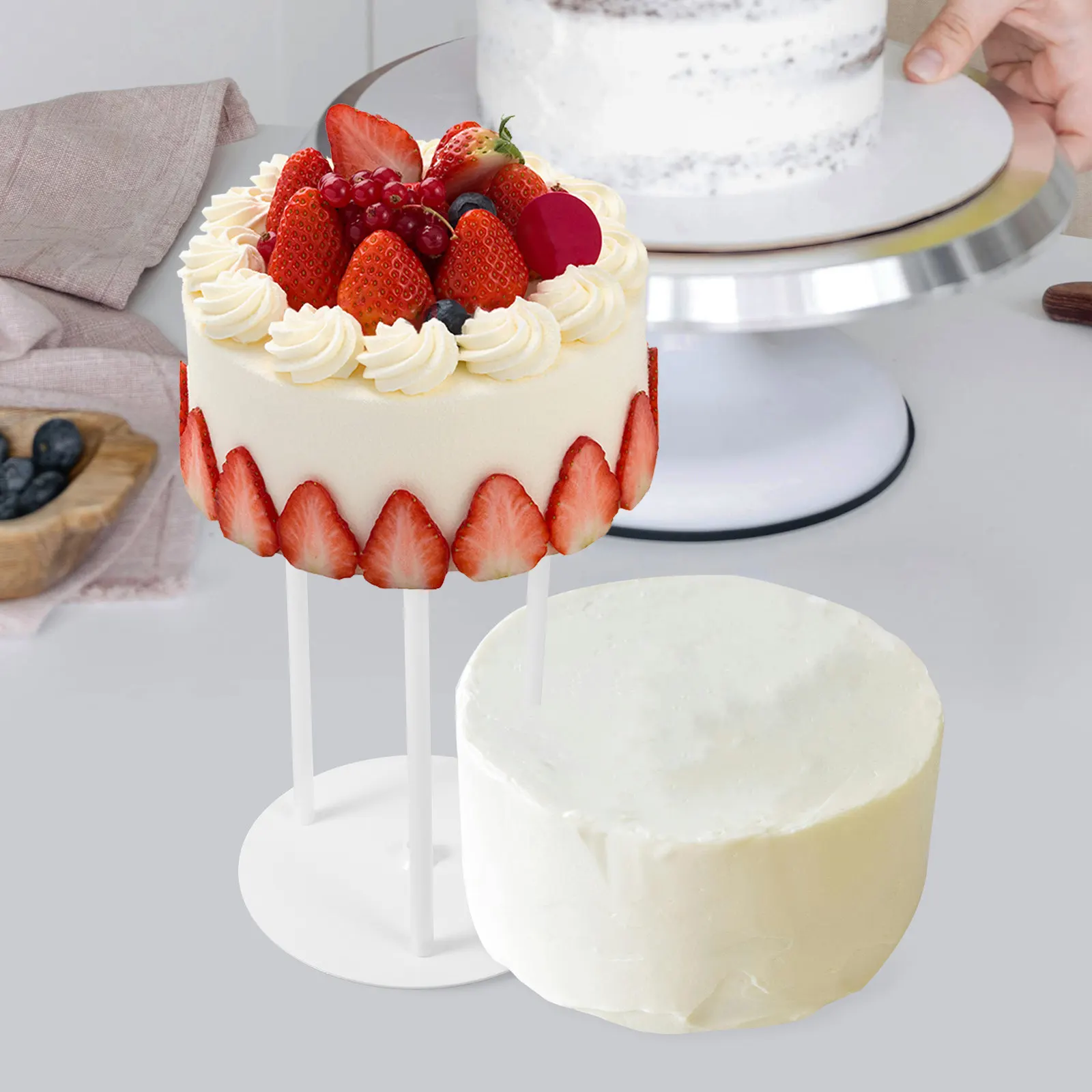 2Sets Acrylic Cake Display Stand Transparent Round Elegant Cake Holder for Birthday Party Wedding Dessert Table