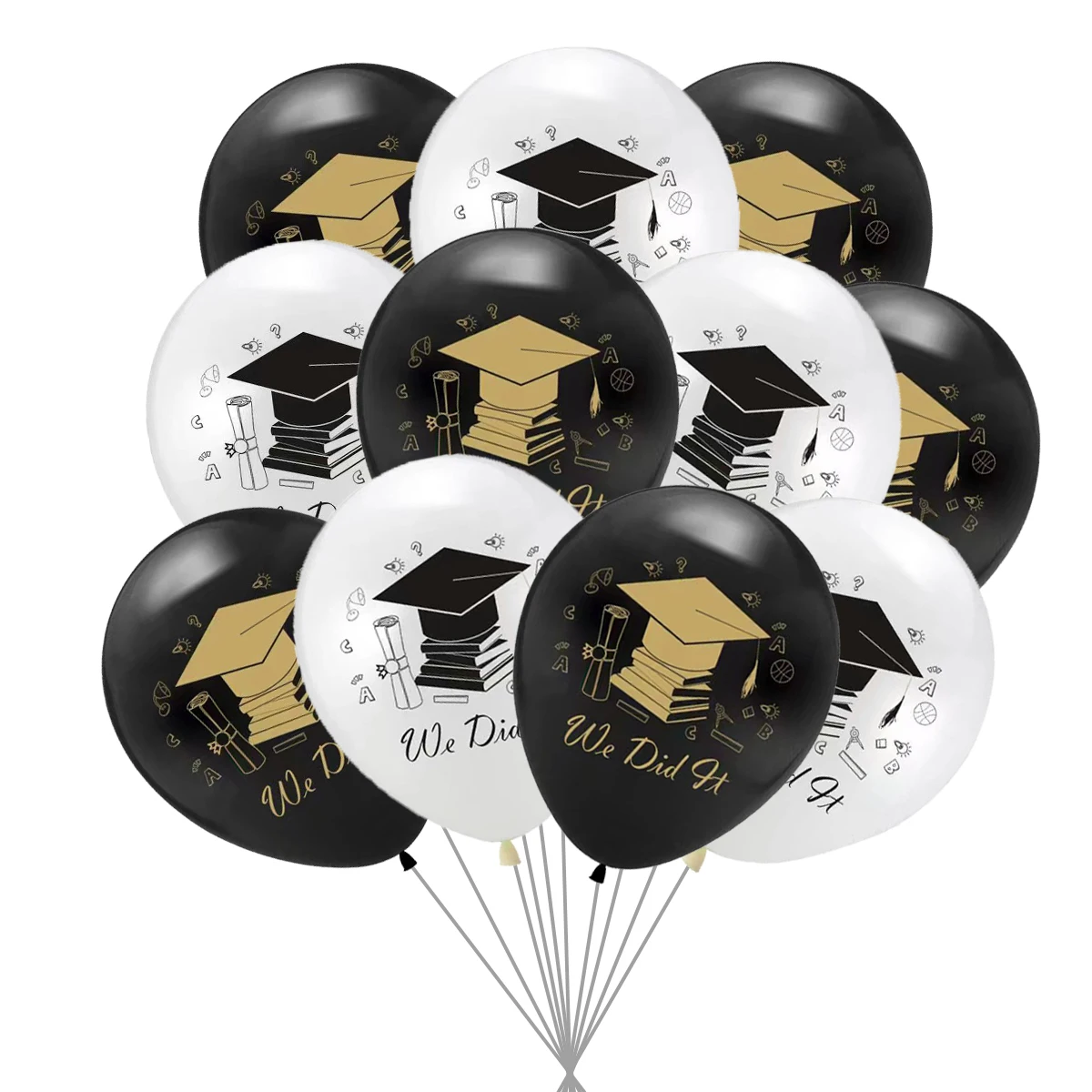 12pcs 12inch 2024 Class Graduation Party Balloons We Did It Bachelor Cap Graduates Hat Latex Balloon Congratulation Party Decor