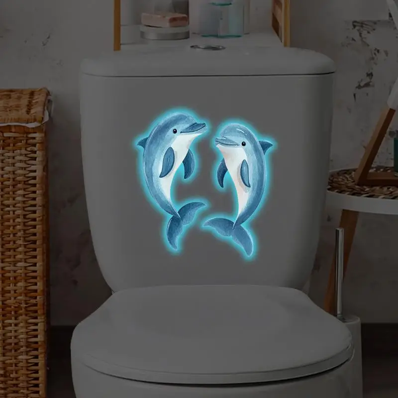 Bathroom Blue Luminous In The Dark Dolphin Toilet Seat Sticker Creative Self-Adhesive Beautify Home Decor
