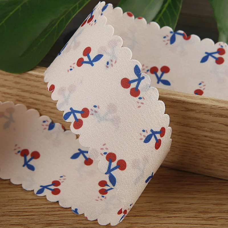 1m Cherry Double-Sided Printed Ribbon DIY Bow Hair Accessories Clothing Decorative Tooth Edge Polyester Cotton Edge