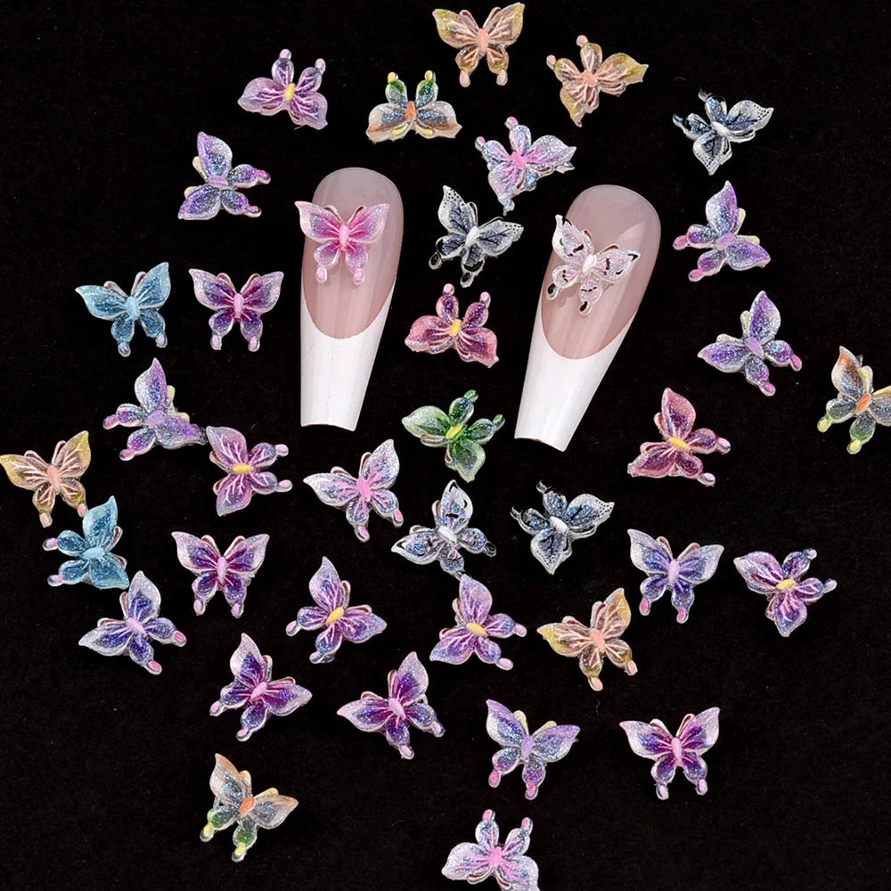 50 Stück Glitzerharz Bunte Mini Kristall Schmetterling Nail Art Flatback Strass Figuren DIY Miniaturen Scrapbook Dekor Handwerk