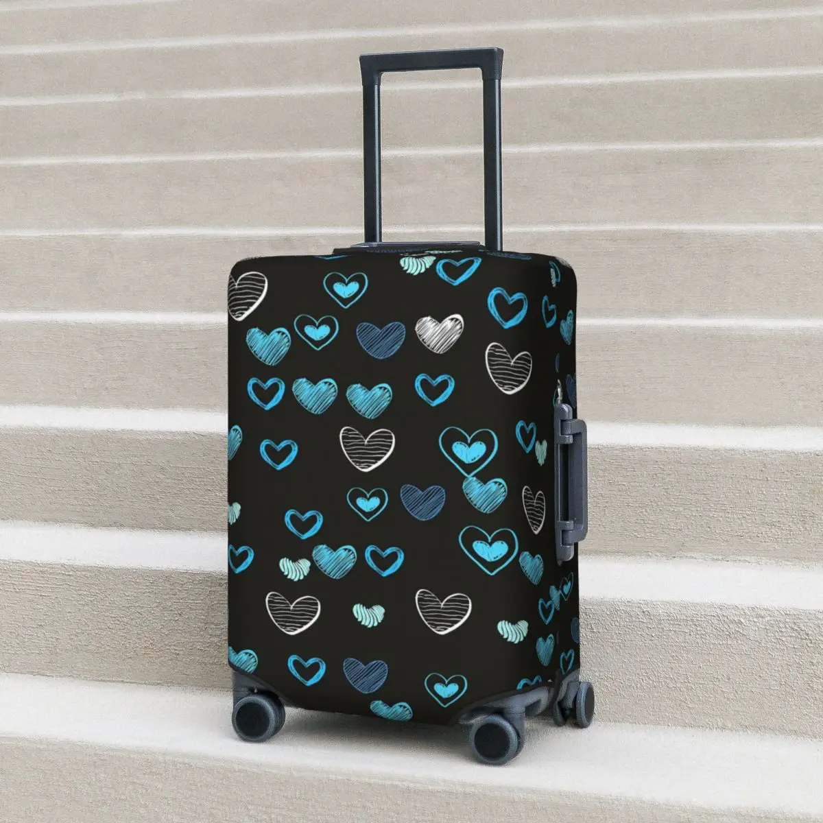 

Blue Hearts Suitcase Cover Cute Heart Print Strectch Cruise Trip Protector Luggage Accesories Vacation