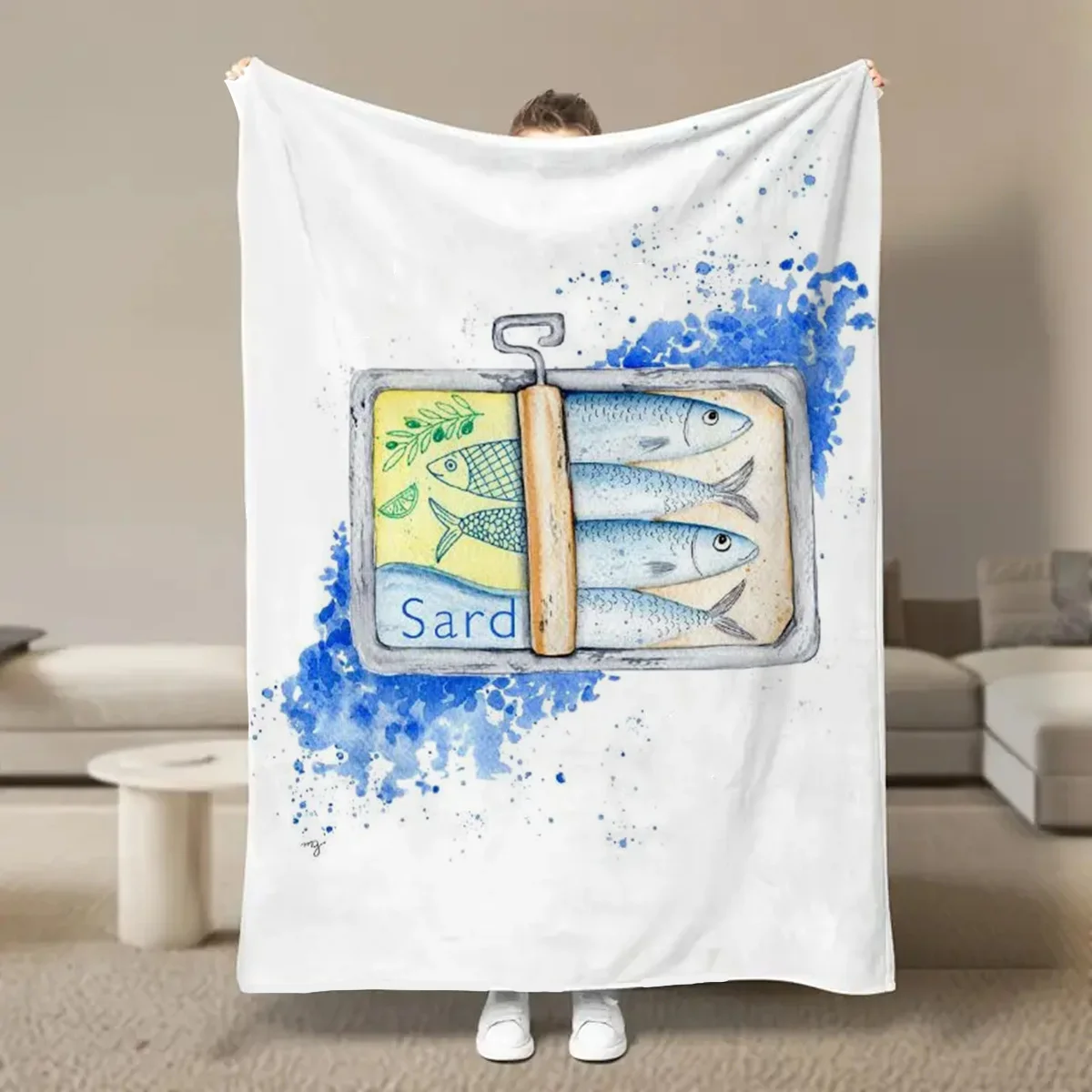 Flannel Blanket -  with Ocean Fish Design, Perfect for Camping, Travel, Office & Home Use - Ideal Gift for Men, Women & Seniors