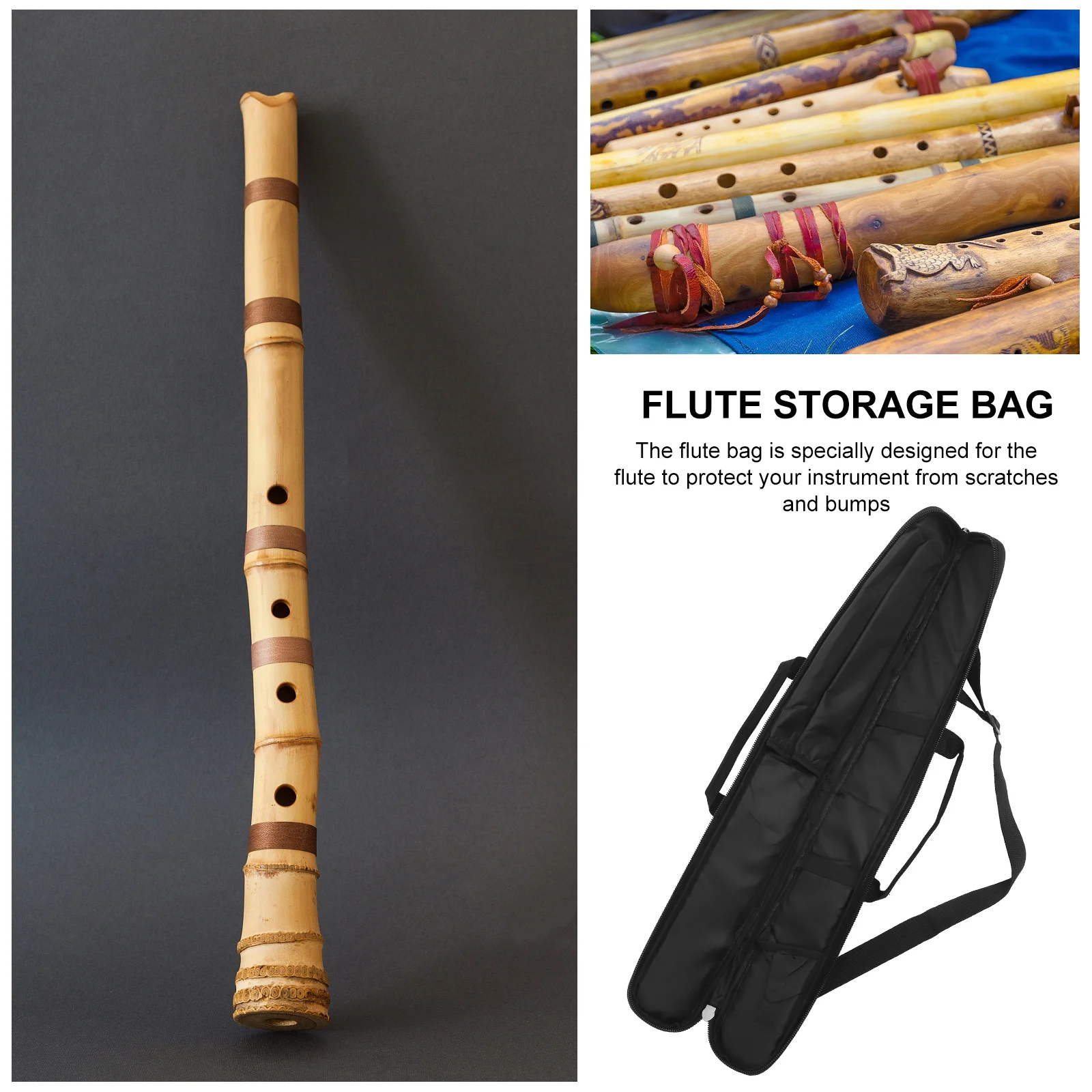 

Professional Bamboo Flute Storage Bag Moisture Resistant Protective Flute Carrying Case Portable Organizer Storage Pouch
