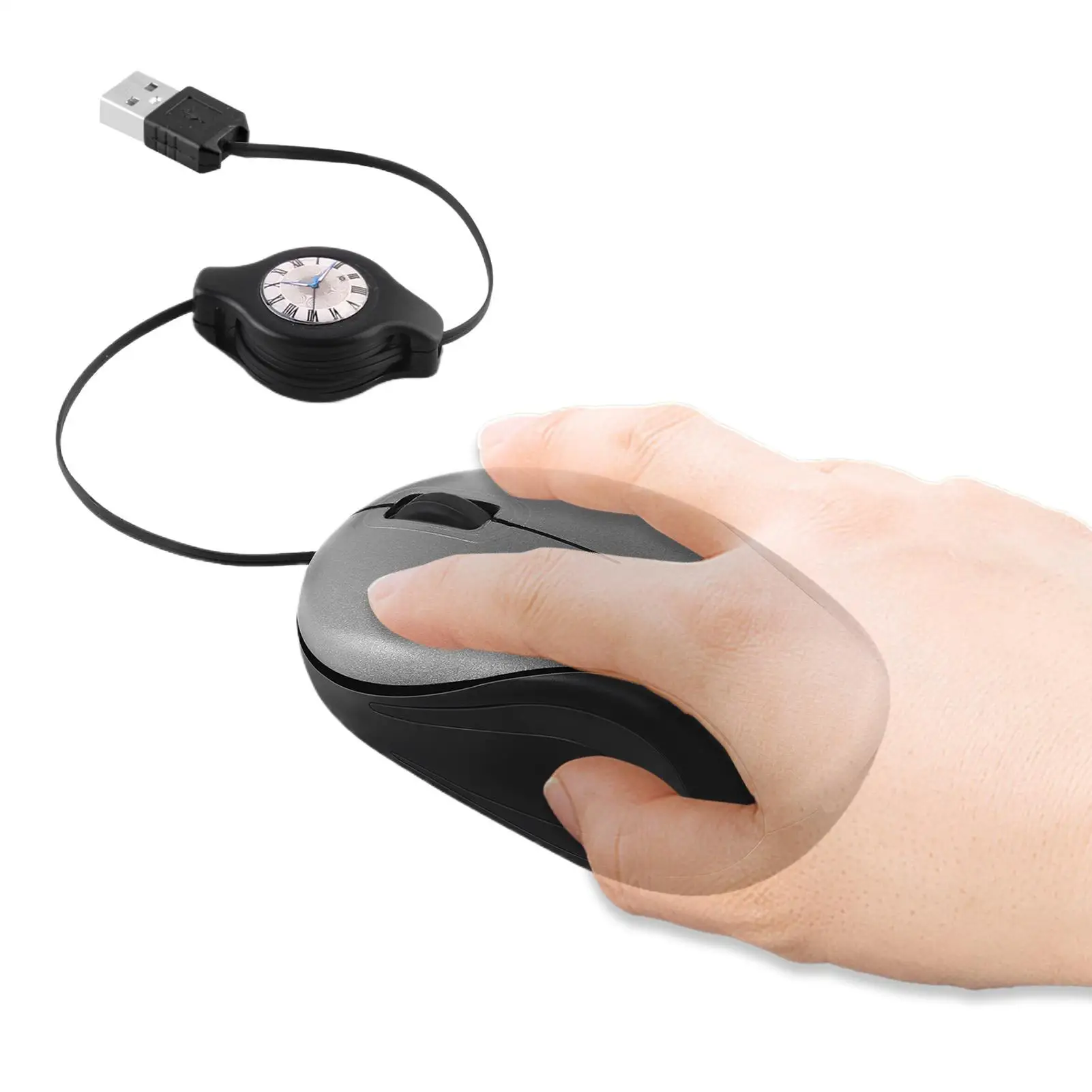 

Ultra Small USB/TYPE-C Wired Mouse With A Roll Up Cable 3 Buttons Retractable Corded Computer Mice For Laptop PC