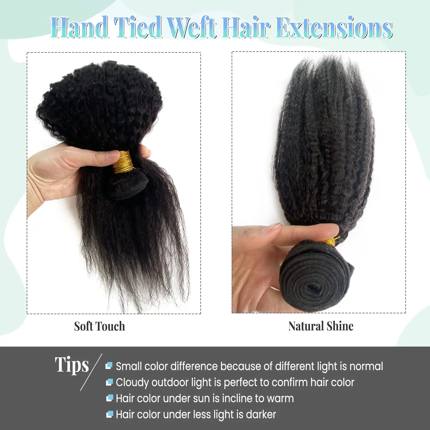 Fasci lisci crespi Capelli umani Cucire nelle estensioni dei capelli Capelli umani veri Estensioni dei capelli di trama da 24 pollici Capelli umani Nero naturale