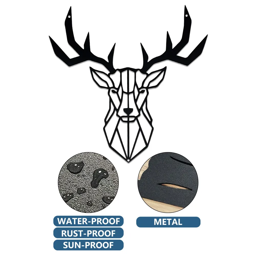 Laser-Engraved Metal Iron Deer Head Hollow Silhouette Decorative Painting Minimalist_ Home Crafts_ Indoor and Outdoor Art Wall