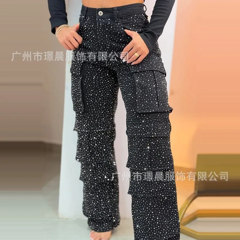 Y2K Bright Drill Women's High Waist Jeans Denim Work Pants Pocket Casual Baggy Streetwear Chic Daily Trousers 2025 Spring Summer