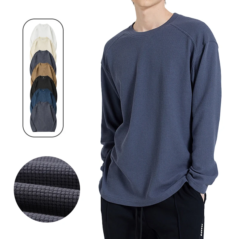 

Classic Textured Raglan Sleeve T-shirt Casual Loose Fit Long Sleeve Top Plain Solid Color Streetwear Men Women Training Tee