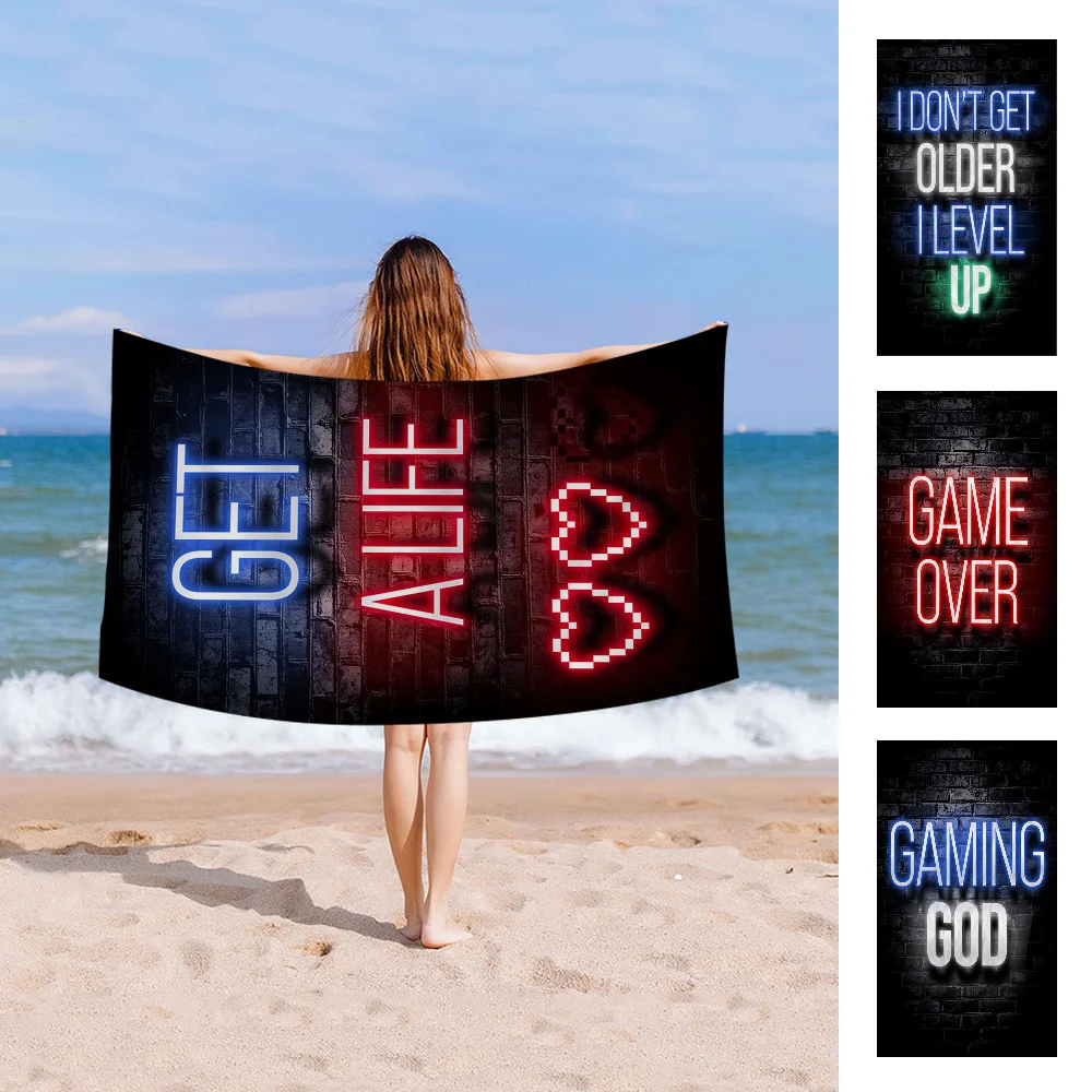 

Neon Gaming Gamer Wall Art Beach Towel For Kids Personalized Bath Towel Pool Towel Vacation Gift Picnic Towel Party Gift