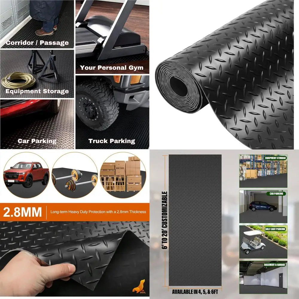 

Прочный черный напольный коврик для гаража толщиной 2,8 мм, коммерческого класса, водонепроницаемый и грязеотталкивающий, для парковок или гольф-каров