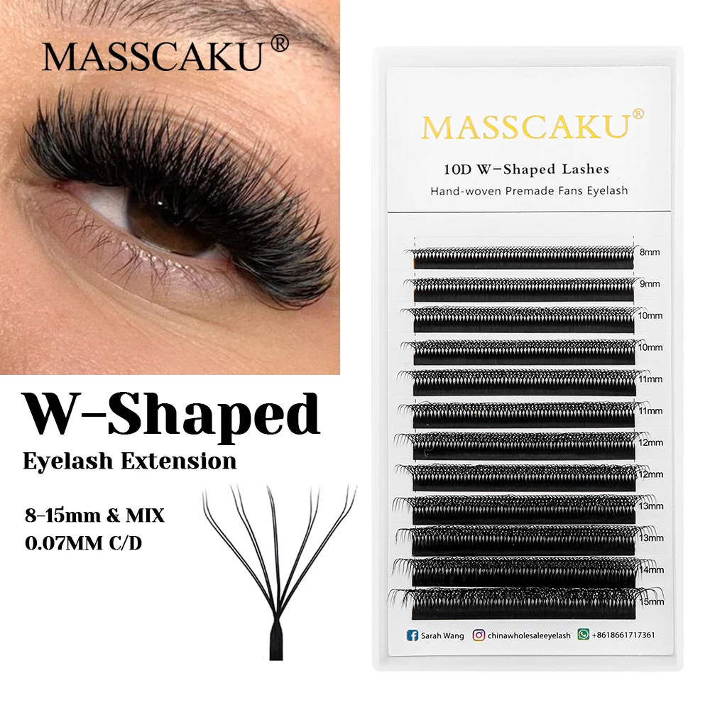 

MASSCAKU New Design Rapid Grafting W Shape Premade Fans Eyelashes C D Curl Multi-texture False Silk Easy Fanning W Style Eyelash