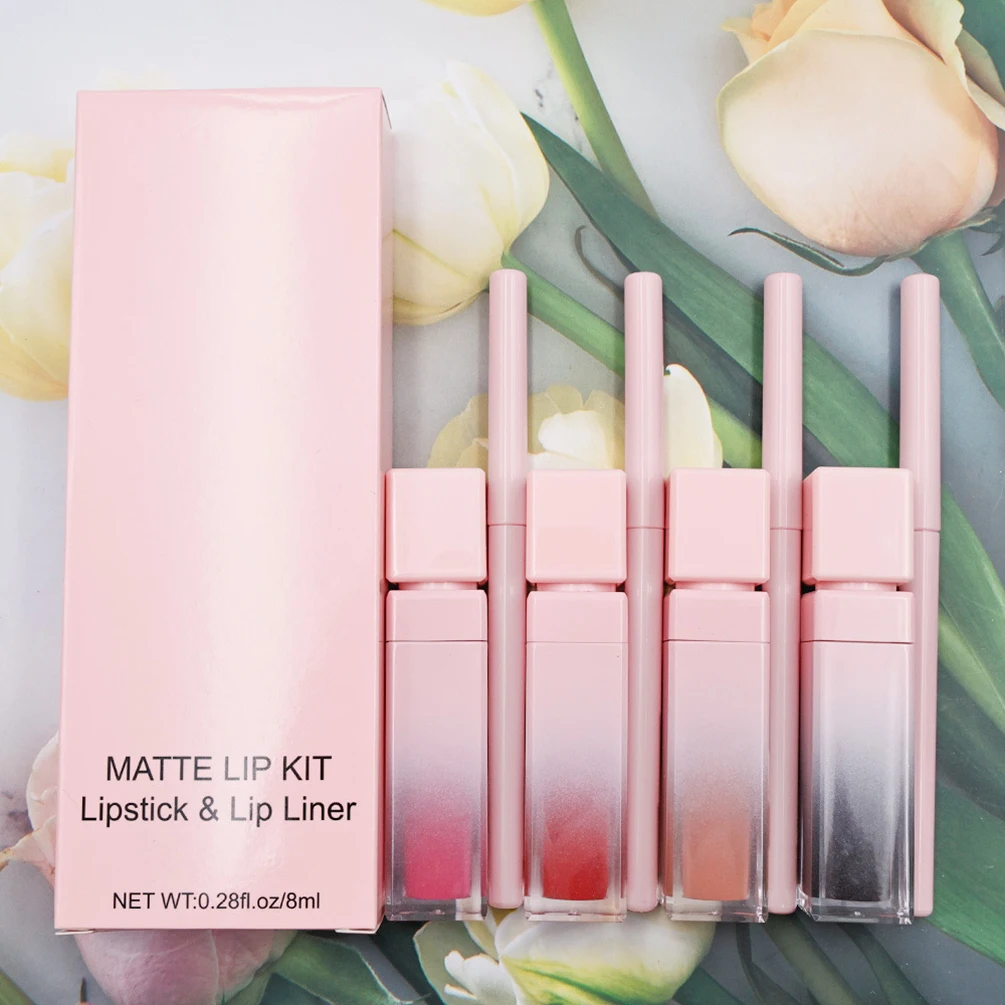 Private Label Lipstick Lipliner Kit Custom Logo Matte Waterproof Non-stick Lipgloss Lip Liner Waterproof Natural Color Makeup