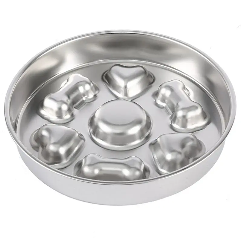 

ABJI-For Dogs And Cats-Friendly Stainless Steel Slow Feeder Bowl Anti-Slip Base Round