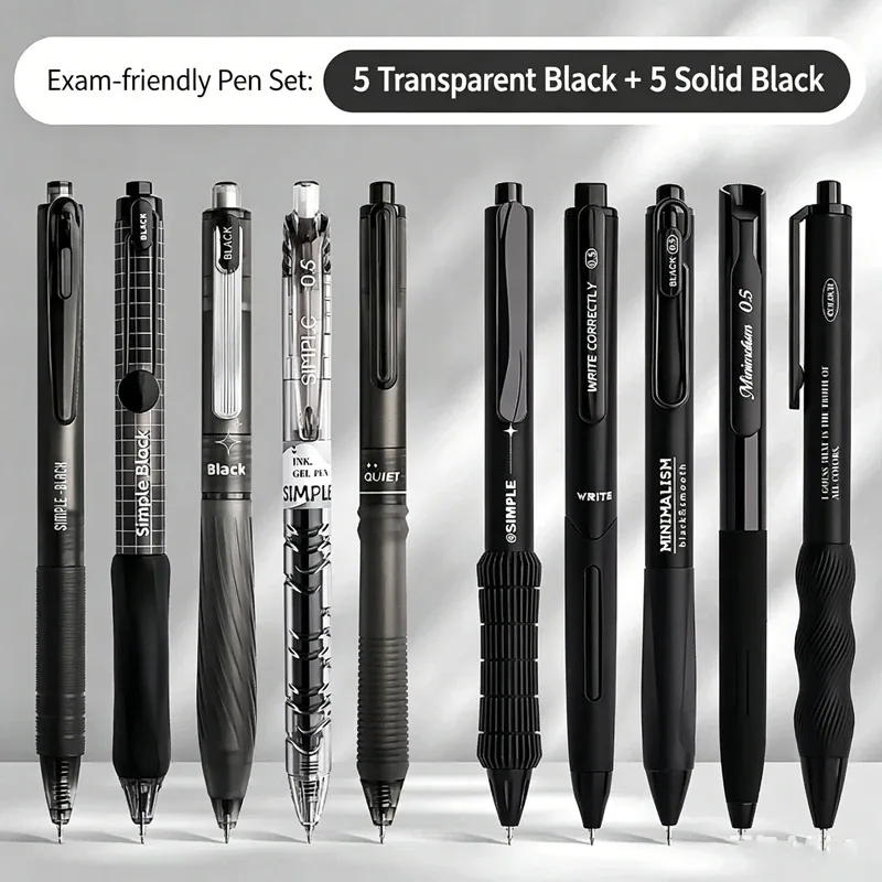 5/10Pcs Minimalist Transparent 0.5mm Gel Pens Set Large Capacity Quick-Drying Black Ink Pen Fashion Office Signature Pen cute