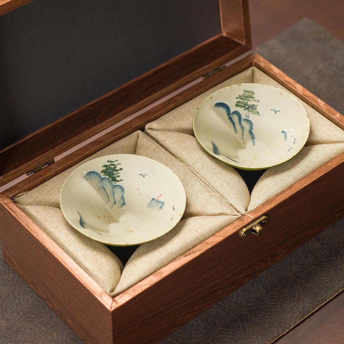 Handmade Pine Green Shadow Gourd Master Tea Cup Set Ceramic Tasting Cup Creative Gift Box Personal Kung Fu Tea Home Office