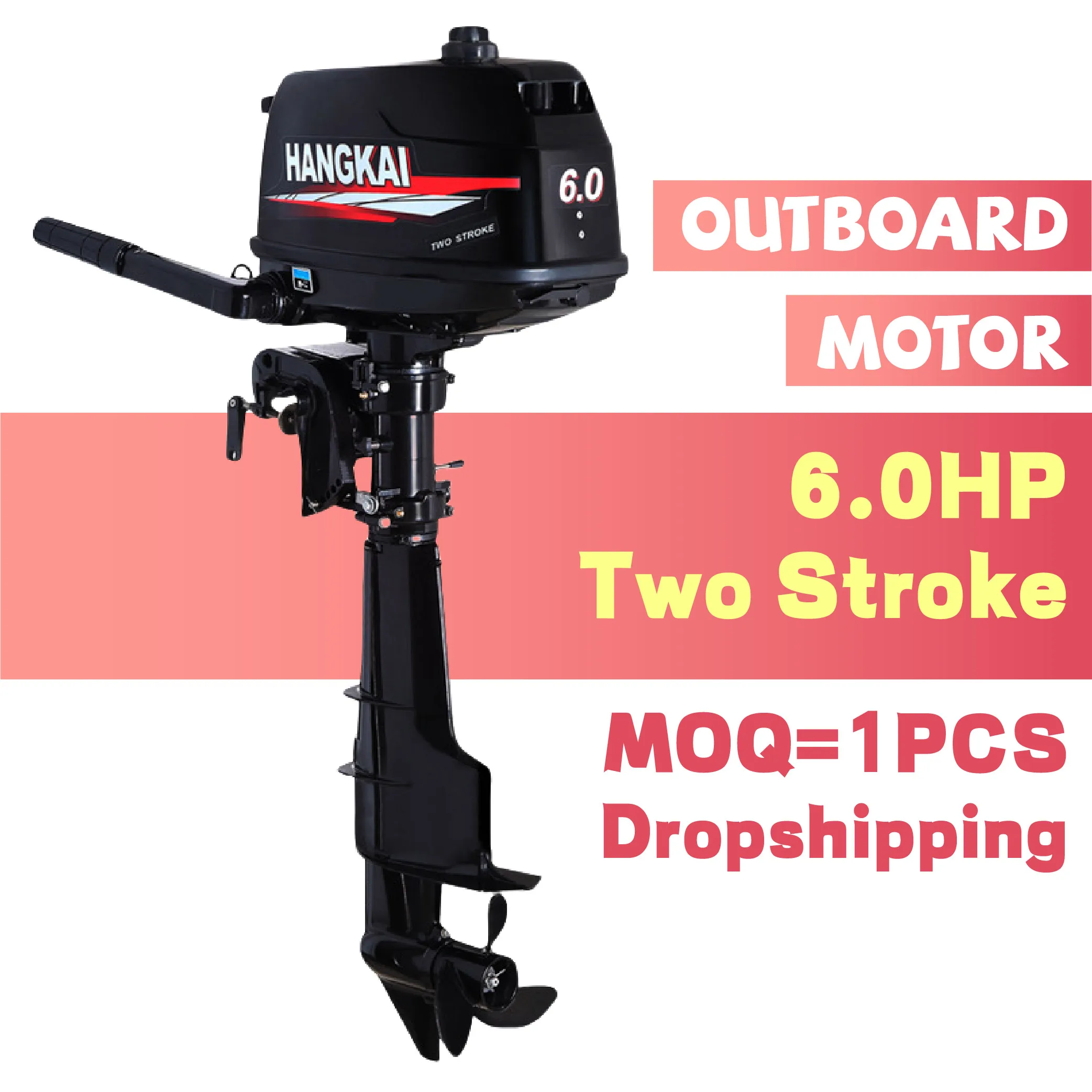 Outboard Motor, 6.0HP 2-Stroke, Water Cooling System, Aluminum Alloy, for Inflatable Fishing Boat Yacht Dinghy Sail