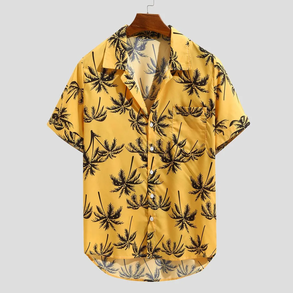 

Men's Summer Faionable Hawaiian Printed Loose irt Antibacterial ort Sve Youth Sle Beachwear Square Collar