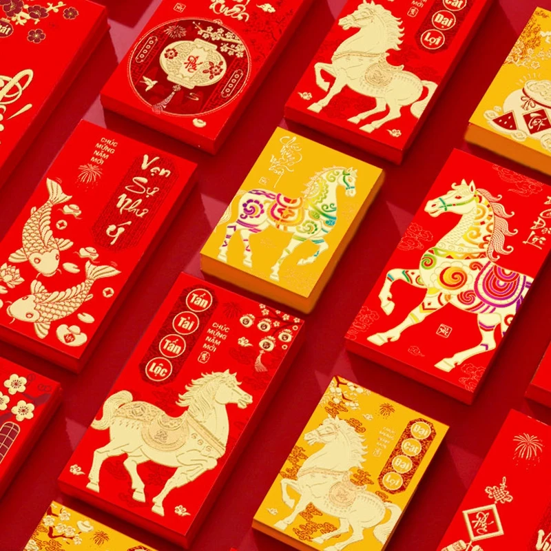 6 قطعة السنة الجديدة الفيتنامية المغلف الأحمر مهرجان الربيع الصيني محظوظ الأحمر المغلفات 2026 فيتنام هونغباو المال جيب الإمدادات #1