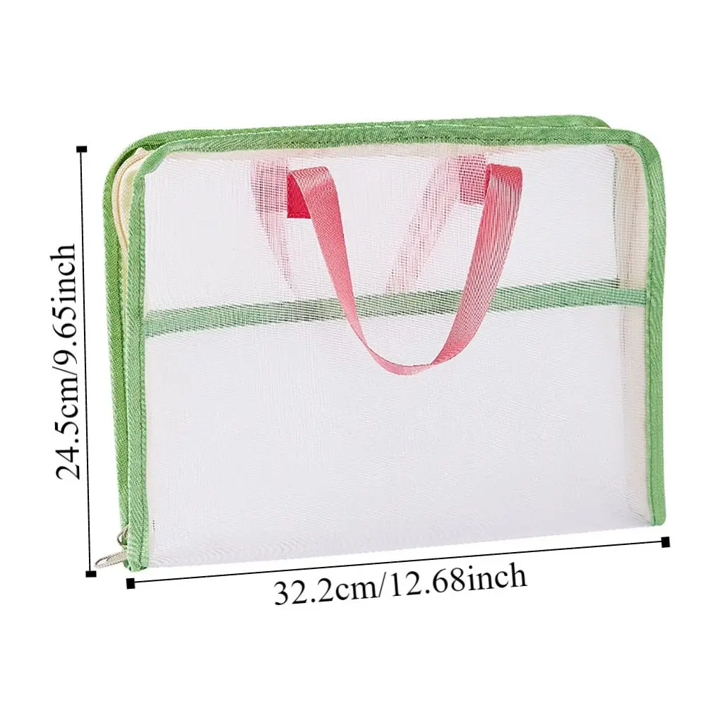 Candy Color Test Paper Storage Bag Visible Multifunctional Zipper Mesh Bags Handheld 3 Compartments File Folder Bag