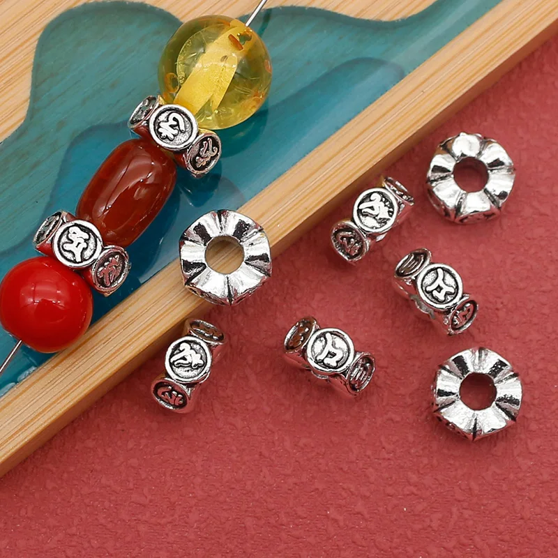 10pcs/Lot Vintage Circle Buddhism Mantras Flower Beads 10x5mm Buddha Prayer Meditation Spacers DIY Jewelry Findings Women Men