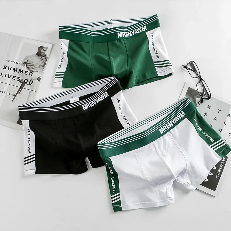 

New Men Underwear Cotton Breathable Letter Sports Boxer Shorts Seamless Antibacterial Boxers Students Boys' Fashion Underpants