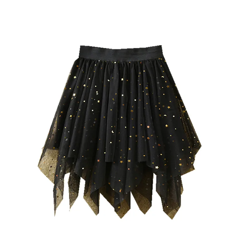 Girls Irregular Veil Latin Skirt Sequin Stars Latin Dance Clothes Flamengo Dress Kids Summer Wear