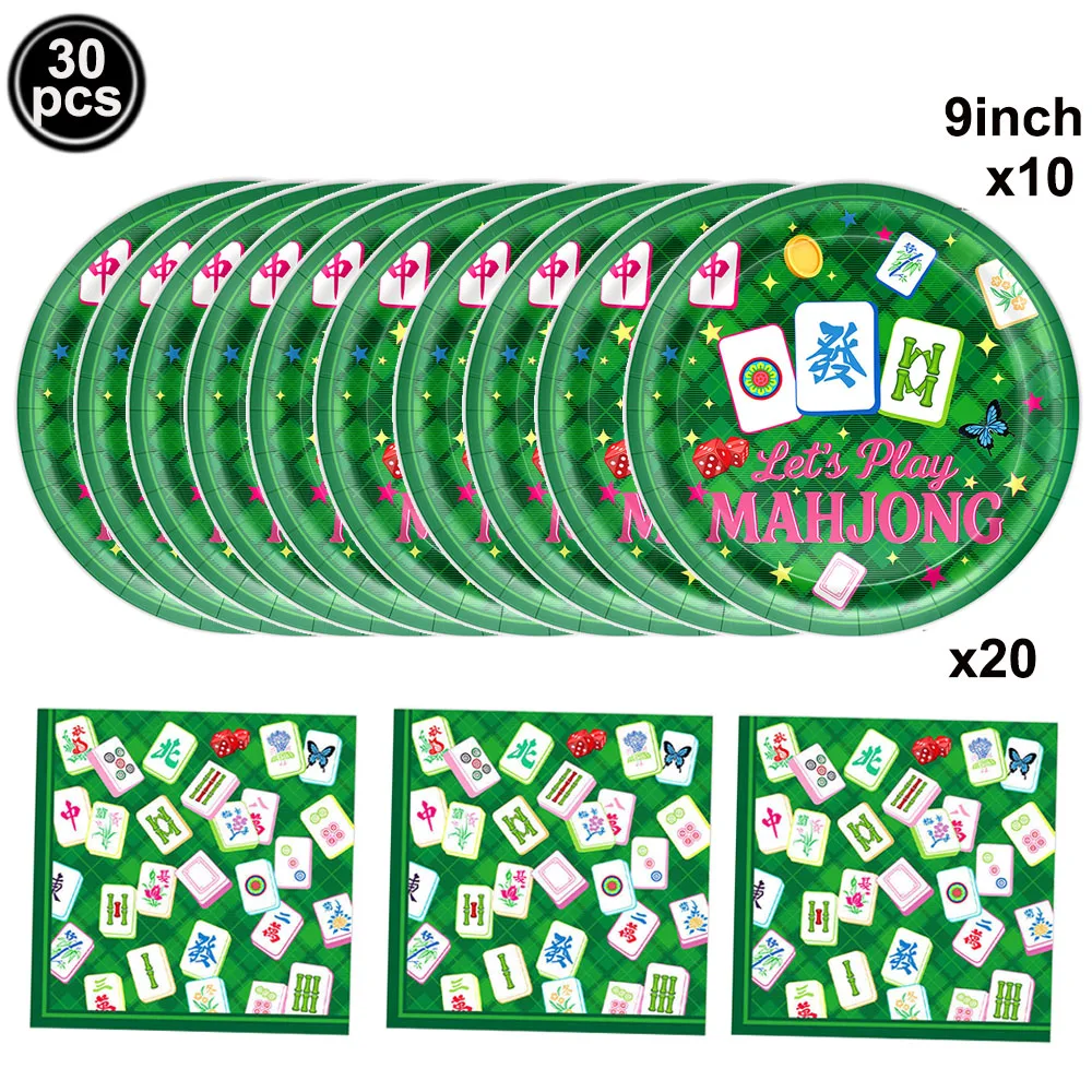 Party Games Night - Mahjong Theme Party Supplies Paper Plates