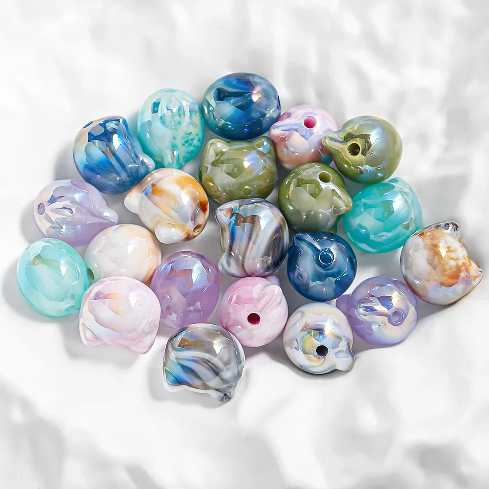 10pcs Mermaid Colorful Through Hole Cute Cat Cat Head Handmade Beaded Necklace Bracelet Accessories Mobile Chain