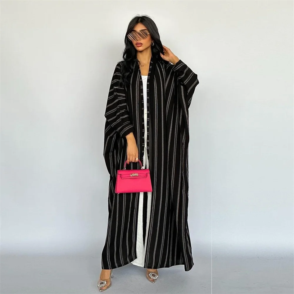 2024 Modest Muslim Abaya for Women Dubai Saudi Arabia Jalabiya Dress Fashion Striped Abaya Robe Long Cardigan Marocain Femmes