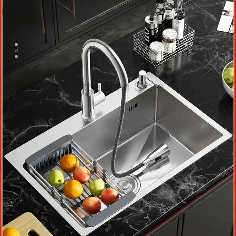 

Modern Brushed Metal Sink for Vegetable Washing Thickened Double Hole Kitchen Sinks Creative Household Kitchen Sink for Balcony