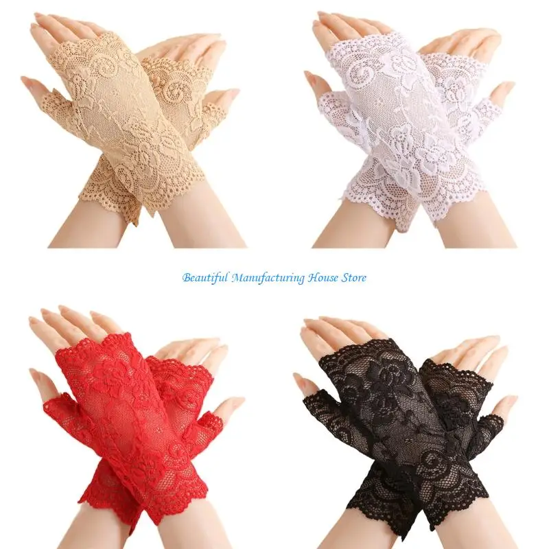 

E56A Classical White Bridal Gloves Elbow Length Lace Design Perfect Wedding Day Accessory