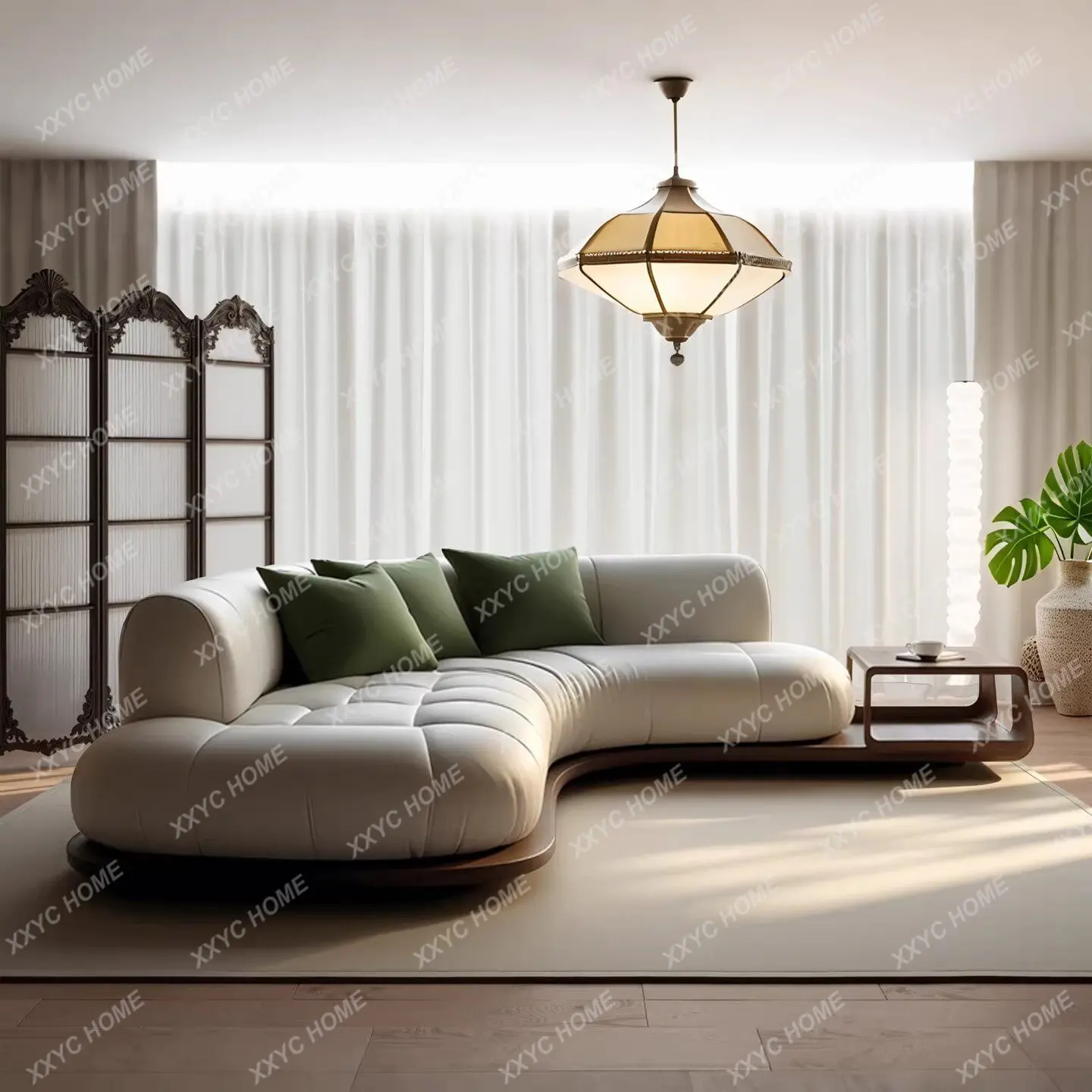 New Chinese-style North American black walnut Italian-style minimalist curved sofa coffee table combination leather