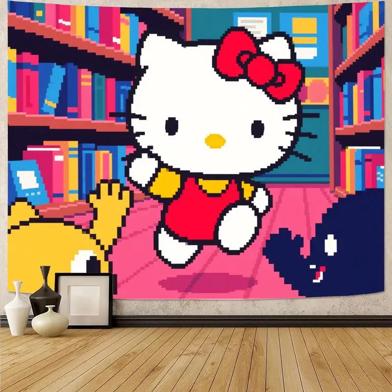 

1 шт., милый гобелен с героями мультфильмов «Hello Kitty», красочный настенный художественный домашний декор, идеально подходит для детских комнат и фанатов ностальгического аниме
