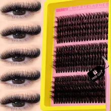 GROINNEYA Cluster Lashes Kit Individual Lashes Volume Mixed Tray 3D Faux Mink Lashes Wispy Eyelash Extension Makeup