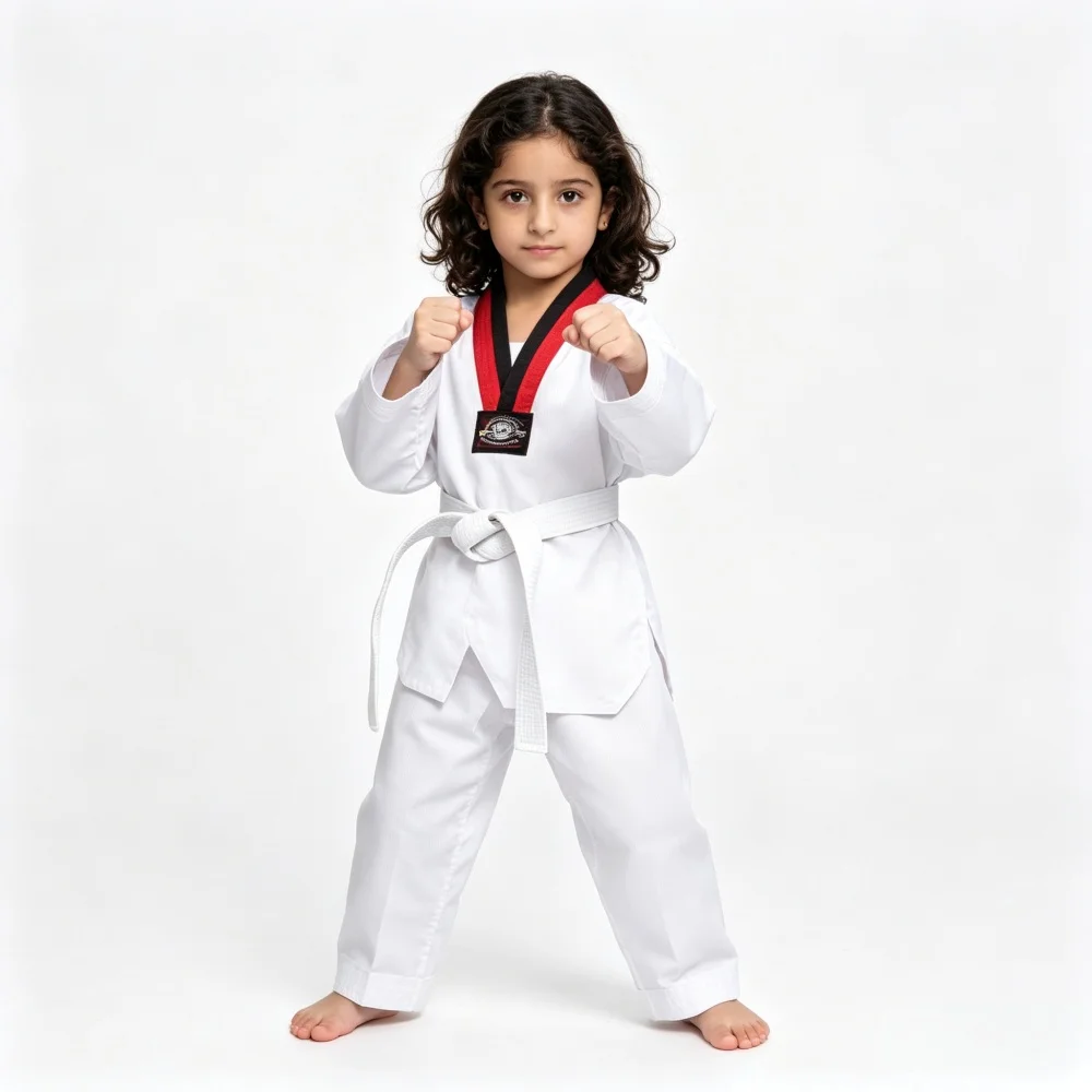 Lightweight Kids Taekwondo Dobok Uniform White Taekwondo Training Outfit for Beginner Children Karate Taekwondo Class with Belt