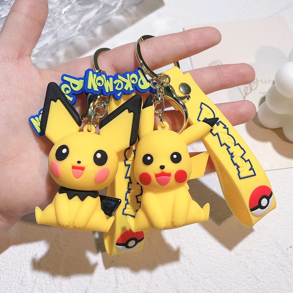 Pokemon Anime Figure Cartoon Cute Pikachu Keychain Kawaii Eevee Snorlax Bulbasaur PVC Bag Ornament Doll Kids Charm Gifts